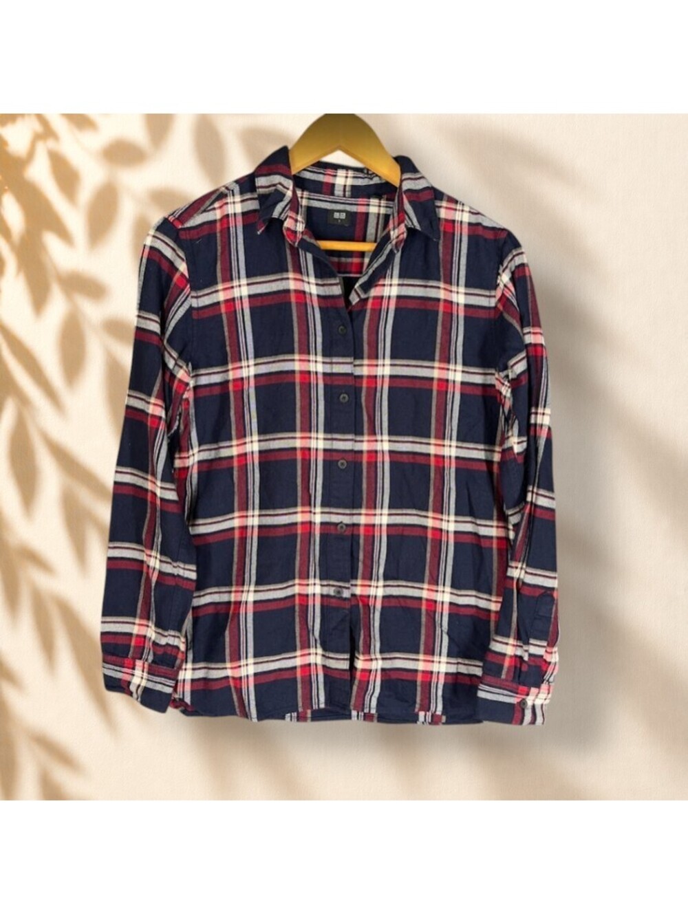 Uniqlo Shirt Women S Small Blue Plaid Button Up Collared Long Sleeve Cotton